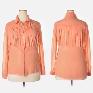 3/$15 Bisou Bisou lSheer Fringe Blouse Small